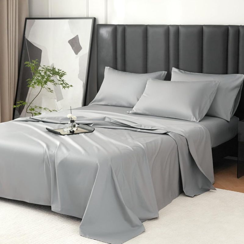 Photo 1 of 100% Egyptian Cotton Sheets Full Size Bed Set, Deep Pocket Sheet set-1600 Thread Count Cotton Naturally Cool Soft Breathable No Pill Elasticated Luxury Grey Bedding for All Seasons