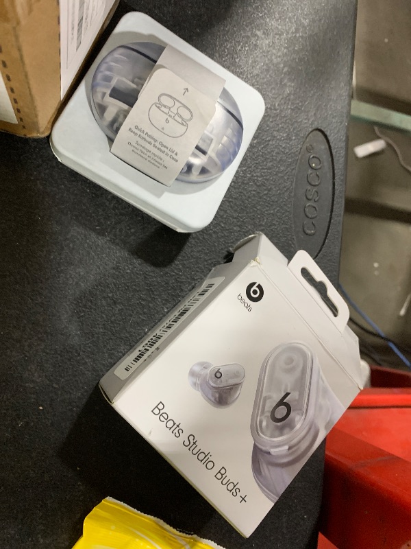 Photo 1 of Beats Studio Buds + | True Wireless Noise Cancelling Earbuds, Enhanced Apple & Android Compatibility, Built-in Microphone, Sweat Resistant Bluetooth Headphones, Spatial Audio - Transparent(Staticky both earbuds)