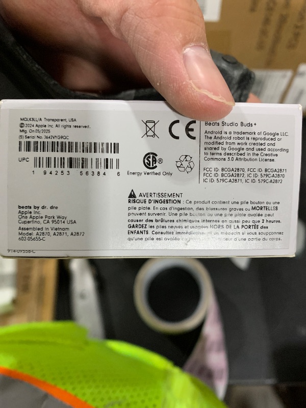 Photo 1 of Beats Studio Buds + | True Wireless Noise Cancelling Earbuds, Enhanced Apple & Android Compatibility, Built-in Microphone, Sweat Resistant Bluetooth Headphones, Spatial Audio - Transparent(Staticky both earbuds)