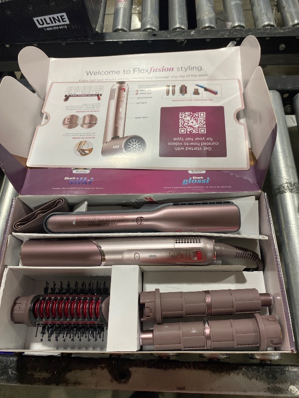 Photo 1 of Shark FlexFusion Hair Straightener & Powerful Hair Dryer with Fusion Hair Brush, Ceramic Air Styler with Auto-Wrap Curlers & Concentrator, Ceramic Plates, Cosmic Blush HD641S