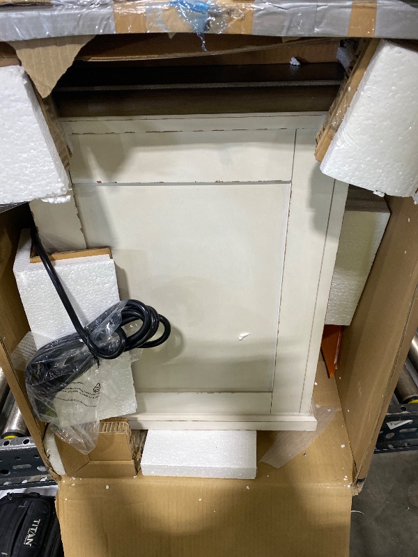 Photo 1 of Signature Design by Ashley Realyn French Country 3 Drawer Nightstand with Electrical Outlets & USB Ports, 27.75" Tall, Chipped White