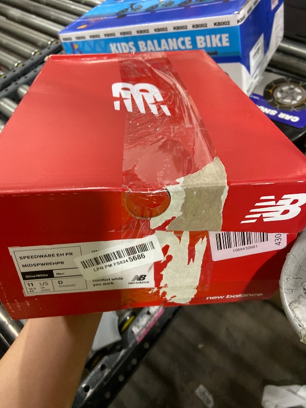 Photo 1 of New Balance Composite Toe Safety Shoe for Men Speedware - Slip Resistant, Puncture Resistant, Electrical Hazard, Olive/White, 11 Medium