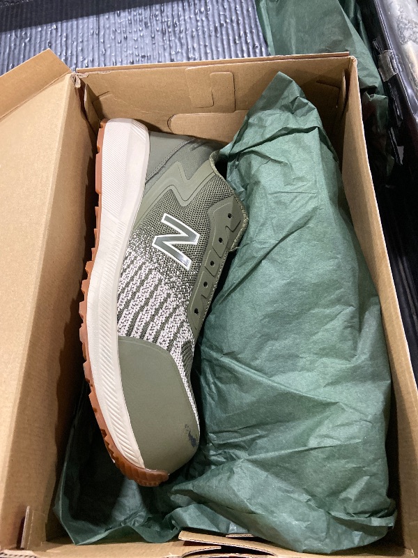 Photo 1 of New Balance Composite Toe Safety Shoe for Men Speedware - Slip Resistant, Puncture Resistant, Electrical Hazard, Olive/White, 11 Medium