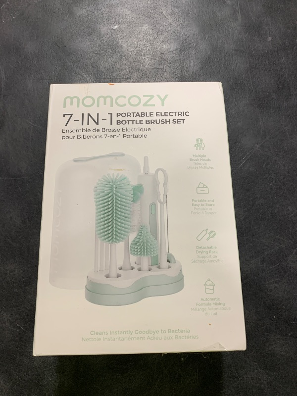 Photo 1 of Momcozy 7 in 1 Electric Bottle Brush Kit, Portable Cleaning Set with Formula Mixer, Silicone Brush, Nipple Brush, Straw Brush, Soap Dispenser, Drying Rack - Long Battery Life for Home & Travel