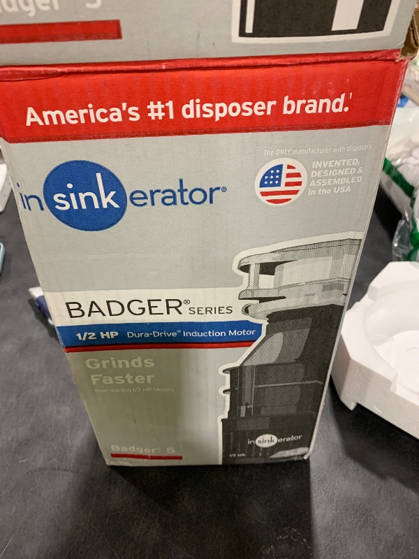 Photo 1 of InSinkErator Badger 5 Garbage Disposal, Standard Series 1/2 HP Continuous Feed Food Waste Disposer, Black, Set of 1