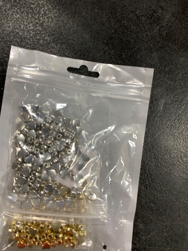 Photo 1 of 200 Pcs Silver Heart Shaped Spacer Beads - Small Hole, DIY Beads for Making Bracelet, Necklace, Earring Accessories & Handmade Charms (Gold and Silver)