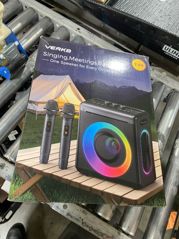 Photo 1 of Karaoke Machine with 2 Wireless Rechargeable Microphones: Portable Bluetooth Speaker for Adults & Kids - PA System with Lights Supports TWS/TF Card/USB/AUX for Home Party