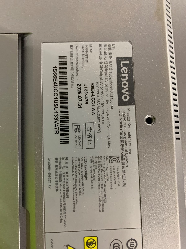 Photo 1 of **USED** Lenovo L15 Portable Monitor, 15.6” Display, Full HD Resolution, IPS Panel, 250 nits Brightness, 60Hz Refresh Rate, USB-C Ports, Height-Adjustable Stand, Flicker-Free Technology, Grey