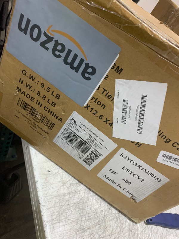 Photo 1 of 3 Tier Foldable Rolling Cart with Wheels, Folding Utility Cart Organizer, Collapsible Rolling Storage Cart with 3 Hanging Cups & 6 Hooks for Kitchen, Office, Nursery(Black)