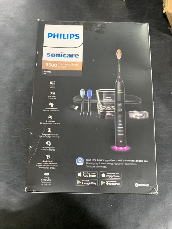 Photo 1 of Philips Sonicare DiamondClean Smart 9500 Electric Toothbrush, Sonic Toothbrush with App, Pressure Sensor, Brush Head Detection, 5 Brushing Modes and 3 Intensity Levels, Black, Model HX9923/11