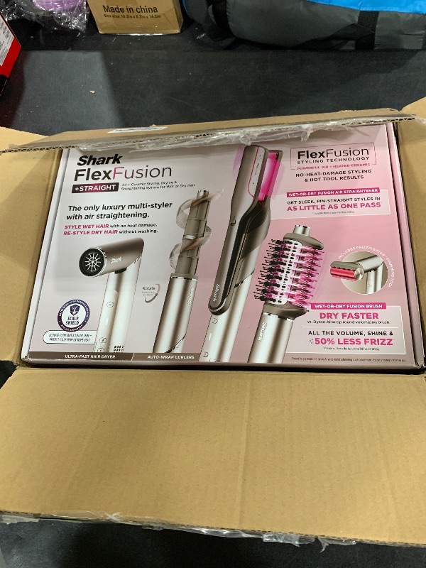 Photo 1 of Shark Flex Fusion Hair Straightener & Powerful Hair Dryer with Fusion Hair Brush, Air Styler with Auto-Wrap Hair Curlers, Concentrator, & Frizz Fighter, Metallic Mist, HD651S