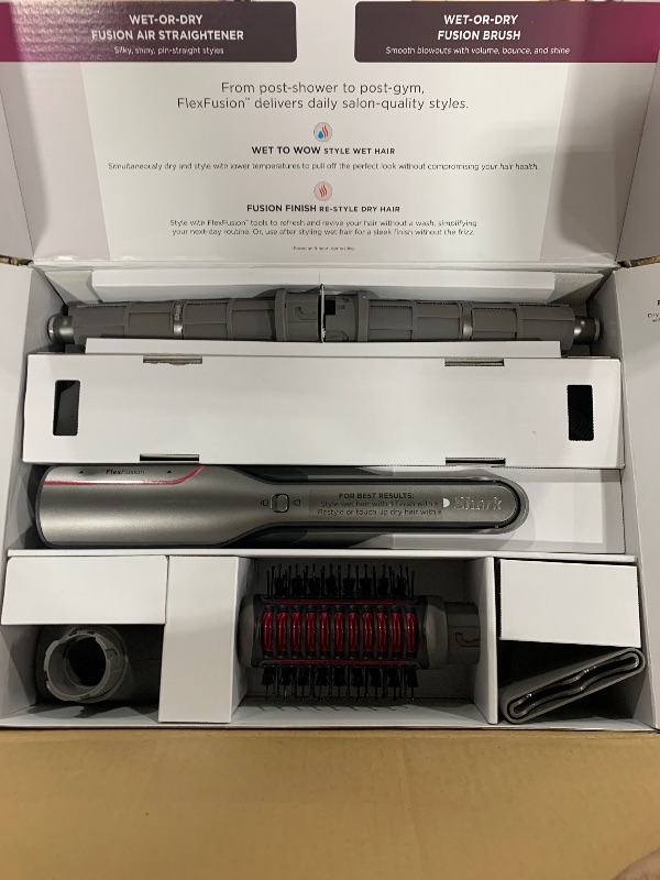 Photo 1 of Shark Flex Fusion Hair Straightener & Powerful Hair Dryer with Fusion Hair Brush, Air Styler with Auto-Wrap Hair Curlers, Concentrator, & Frizz Fighter, Metallic Mist, HD651S