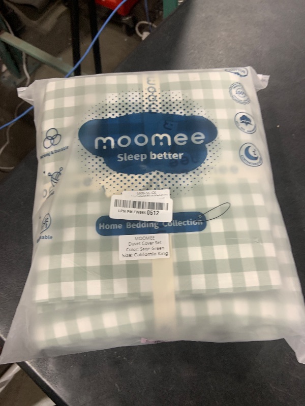 Photo 1 of MooMee Gingham Duvet Cover Set 100% Washed Cotton Linen Like Textured Breathable Durable Soft Comfy Modern Checkered Design (Sage Green Gingham, Cal King 104"x98")