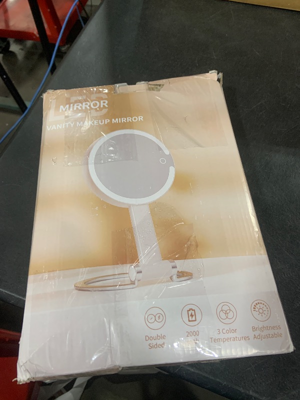 Photo 1 of Portable Travel Makeup Mirror with Lights - 3 Color Dimmable Lighting, 360° Rotation, Rechargeable Double-Sided 1X/10X Magnifying Mirror, Adjustable Brightness for Tabletop, Home & On-the-Go Use