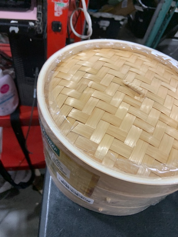 Photo 1 of Prime Home Direct Bamboo Steamer Basket 10-Inch | 2-Tier Steamer for Cooking | 50 Liners, Chopsticks, Sauce Dish | Steaming Asian Food, Bao Buns, Chinese, Dim Sum, Dumpling, Rice, Vegetable Steam Pot