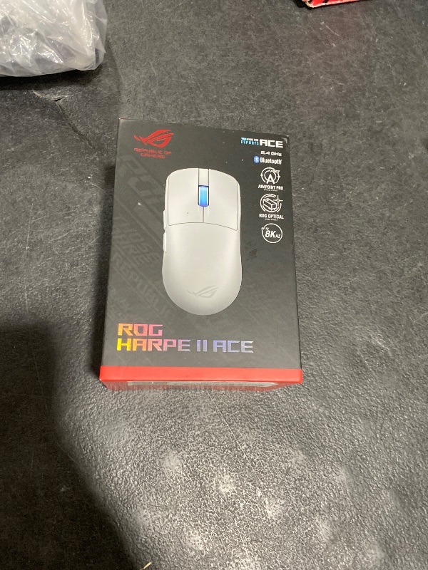 Photo 1 of ASUS ROG Harpe II Ace Wireless Esports Gaming Mouse – 2025, Pro-Tested, Right-Handed, 48g Lightweight, Tri-Mode Connectivity, 42K DPI, 8K Polling, 101Hr Battery, Web-Based Tool, PC/Mac Support - White