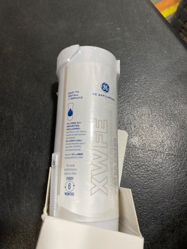 Photo 1 of GE XWFE Refrigerator Water Filter, Genuine Replacement Filter, Certified to Reduce Lead, Sulfur, and 50+ Other Impurities, Replace Every 6 Months for Best Results, Pack of 1