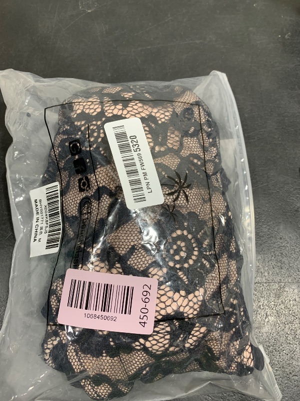 Photo 1 of Beachsissi One Shoulder Scolloped Lace Patchwork Solid Color Two Pieces Bikini Set, Black, M