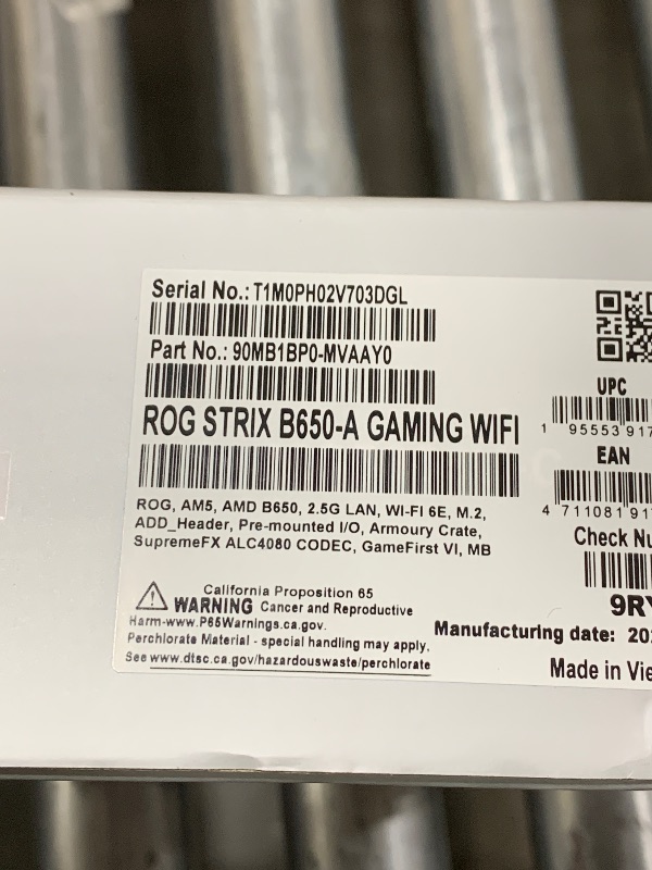 Photo 1 of ASUS ROG Strix B650-A Gaming WiFi AMD B650 AM5 Ryzen™ Desktop 9000 8000 & 7000 ATX motherboard, 12 + 2 power stages, DDR5, 3x M.2 slot, PCIe® 4.0, 2.5G LAN, WiFi 6E, USB 3.2 Gen 2x2 Type-C®, Aura Sync