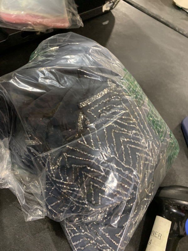 Photo 1 of J Kara Womens Plus Size Scoop Neck Line with 3/4 Sleeve Beaded Top Long Dress, Grey/Multi, 20W