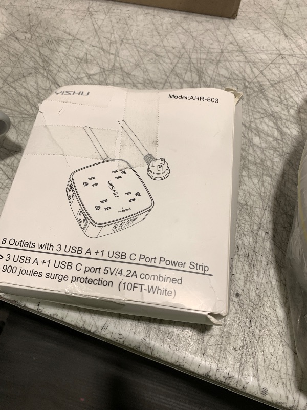 Photo 1 of 10 Ft Surge Protector Power Strip - YISHU 3 Side Outlet Extender with 8 Widely AC Outlets and 4 USB Ports, 10 Feet Extension Cord with Flat Plug, Wall Mount Desk USB Charging Station, ETL,White