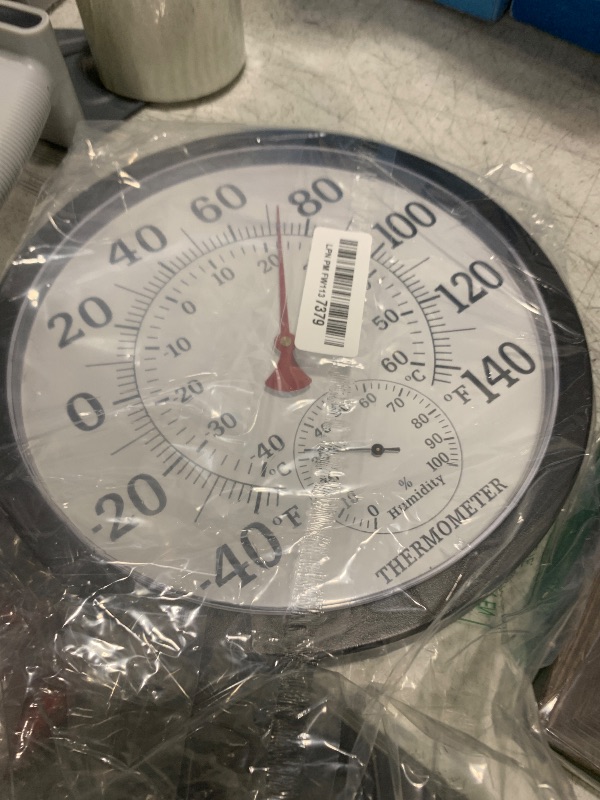 Photo 1 of 10.5 Inch Indoor Outdoor Thermometer Large Numbers - Weather Thermometer Hygrometer Waterproof, No Battery Needed Outdoor Thermometers for Patio, Home, Garden Decoration (Black)