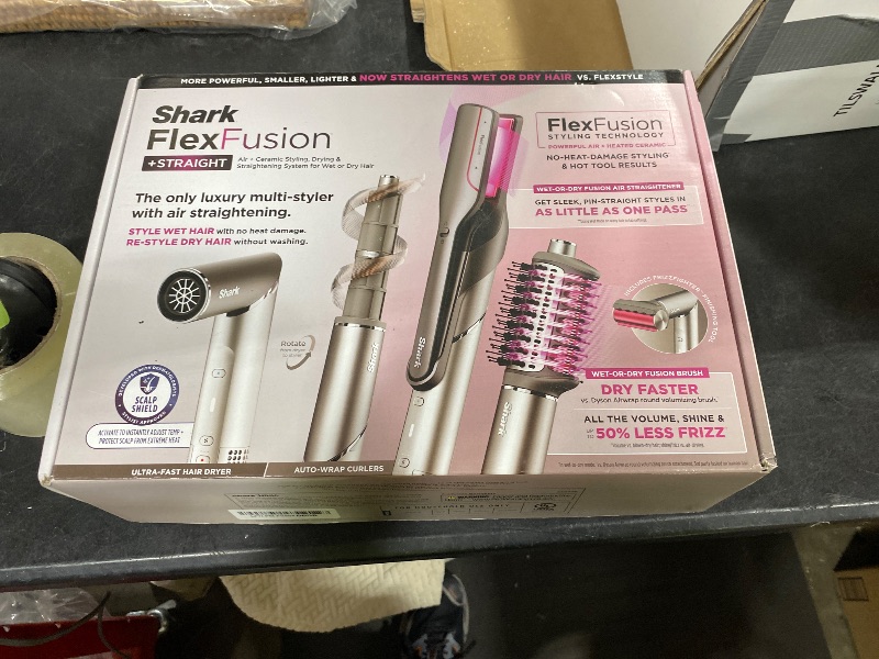 Photo 1 of Shark Flex Fusion Hair Straightener & Powerful Hair Dryer with Fusion Hair Brush, Air Styler with Auto-Wrap Hair Curlers, Concentrator, & Frizz Fighter, Metallic Mist, HD651S