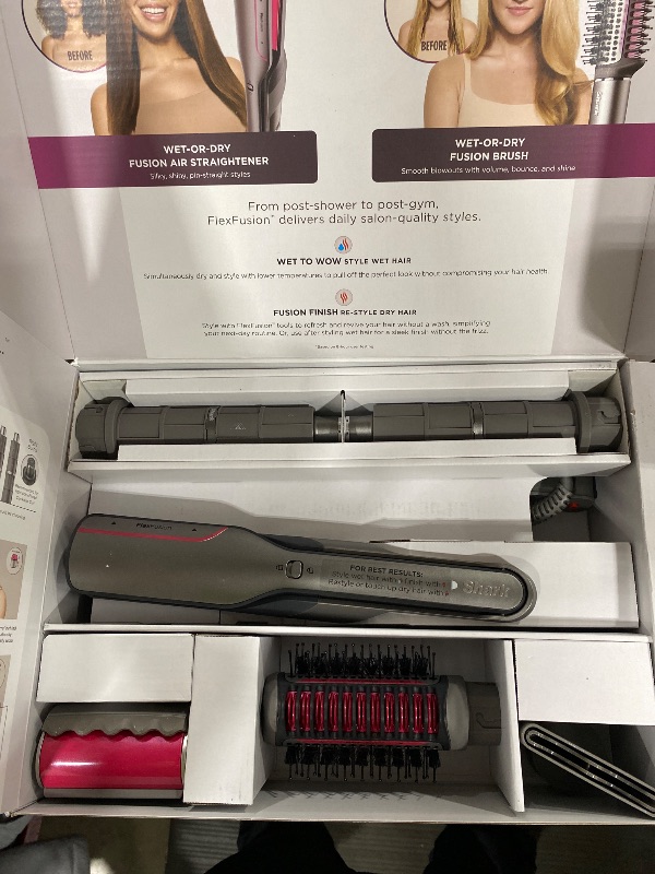Photo 1 of Shark Flex Fusion Hair Straightener & Powerful Hair Dryer with Fusion Hair Brush, Air Styler with Auto-Wrap Hair Curlers, Concentrator, & Frizz Fighter, Metallic Mist, HD651S