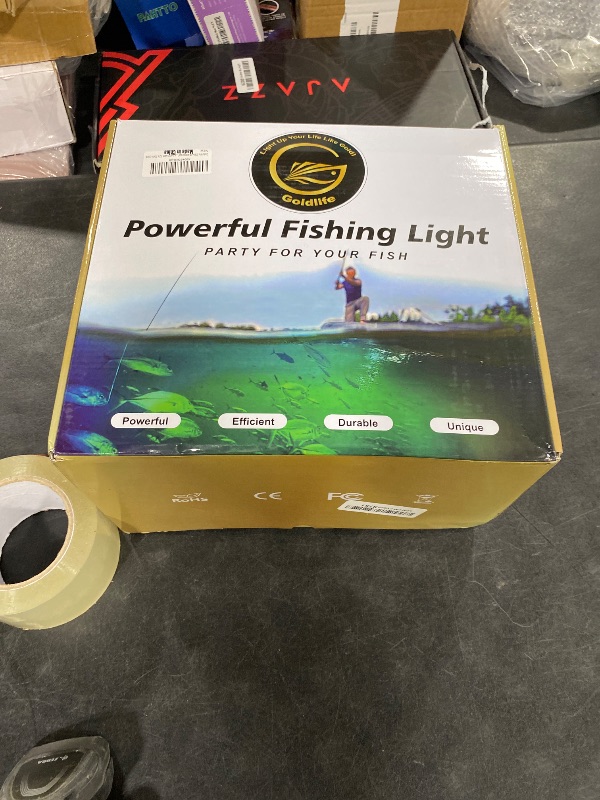 View 6 of Goldlife 400W 12V Green Underwater Fishing Light, 50ft Cable/Foldable Design / IP69K Submersible Attractants Light for Docks/Boats/Kayaks, LED Lights for Fresh & Salt Water Fishing