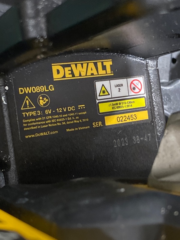 Photo 1 of DEWALT Laser Level 360 Self Leveling, 3 Way Green Laser Leveler Tool 12V MAX with 2.0Ah Battery, Charger and Durable Carrying Case, 100 Ft, Tripod Compatible (DW089LG)