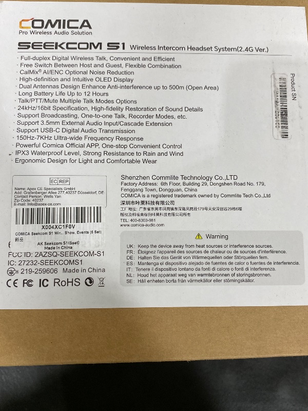 Photo 1 of COMICA Seekcom S1 Wireless Intercom Headset System, 2.4GHz Full-Duplex Communication Headsets with 500m/1640ft Range, Noise Reduction, One-Key Broadcasting & Talk Modes for Live Show, Events (5 Sets)