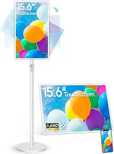 Photo 1 of 15.6" Digital Signage with 10000mAh Battery, Capacitive Touchscreen Advertising Display, Adjustable Stand, Android 13 Commercial LCD Monitor with Auto Play, Wireless Screen Mirroring, 2+32GB, White
