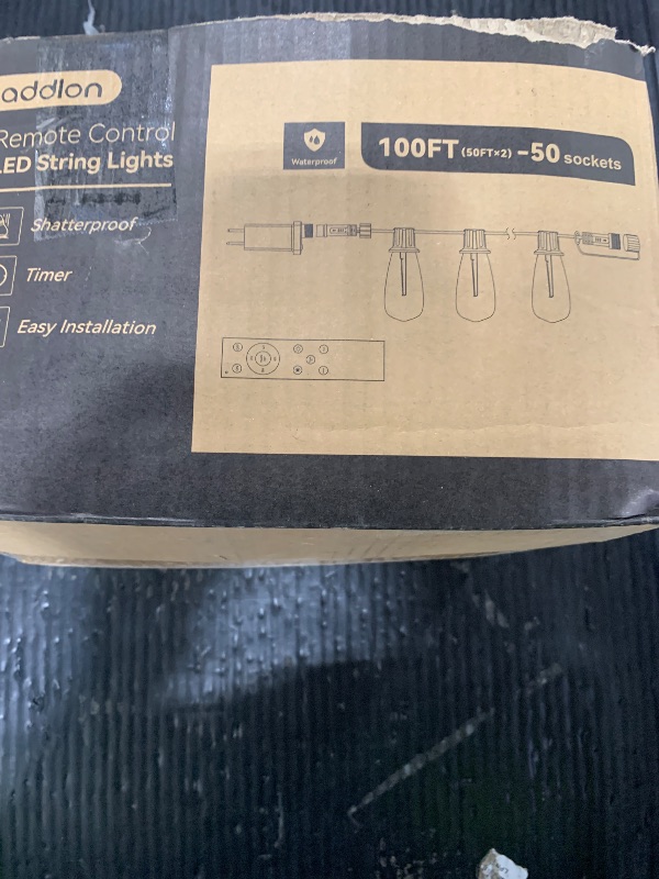 Photo 1 of addlon 100FT(50FT*2) LED Outdoor String Lights with Remote Waterproof Patio Lights with 54 Shatterproof ST38 Replaceable Bulbs(4 Spare), Dimmable Outside Hanging Lights Connectable for Porch, Backyard