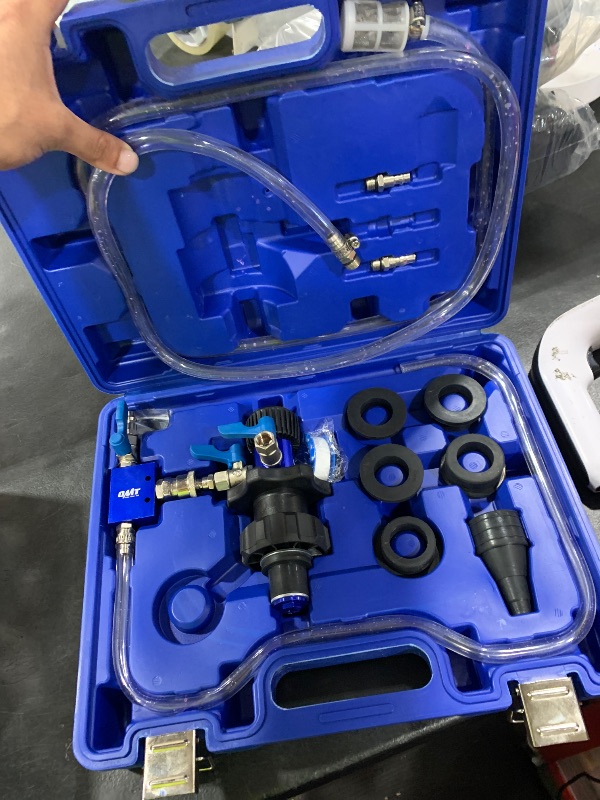 Photo 1 of Orion Motor Tech Coolant Vacuum Refill Kit, Cooling System Vacuum Fill Tool with Leak Detector 5 Round Adapters 1 Conical Adapter, Radiator Coolant Fill Kit with Dual-Movement Gauge for Vacuum Leak