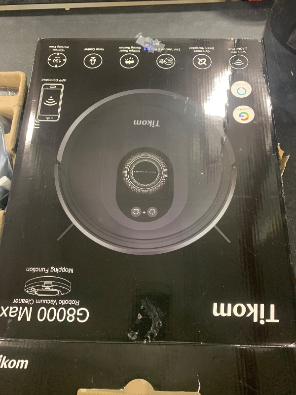 Photo 1 of Tikom Robot Vacuum and Mop Combo, 5000Pa Robotic Vacuum Cleaner, 150 Min Max, App & Remote Control, Ideal for Hard Floor, Carpet, Pet Hair, Self-Charge(G8000 Max)