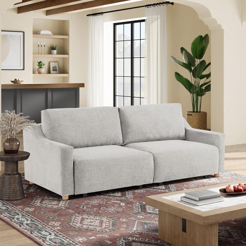 Photo 1 of Serta Glendale 90.2" Queen Size Wall-Hugging Convertible Sofa, Dreamcoil Comfort, Chenille Fabric, Cream