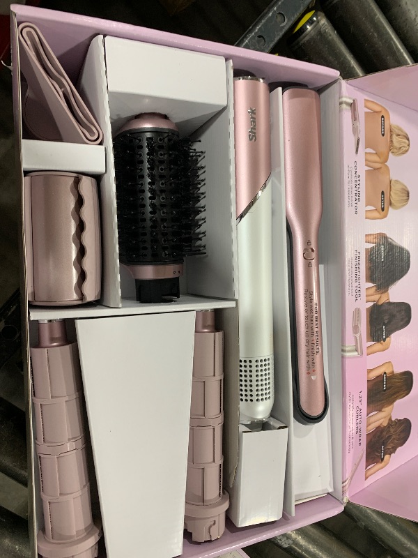 Photo 1 of Shark Glam Ceramic & Powerful Air Styling & Drying System, with Silki Straightener & Glossi Air Glosser, for Drying, Curling, Air Straightening & Glossing, Pink, HD6051SPK (Straight & Wavy Hair)