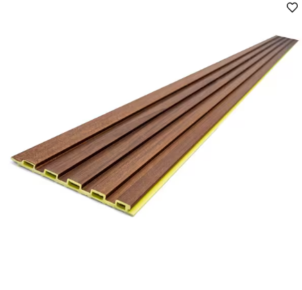 Photo 1 of Teak WPC Slat Wall Panels for Interior Wall Decor, TV Background, Soundproof 3D Wall Paneling, 8-Pack