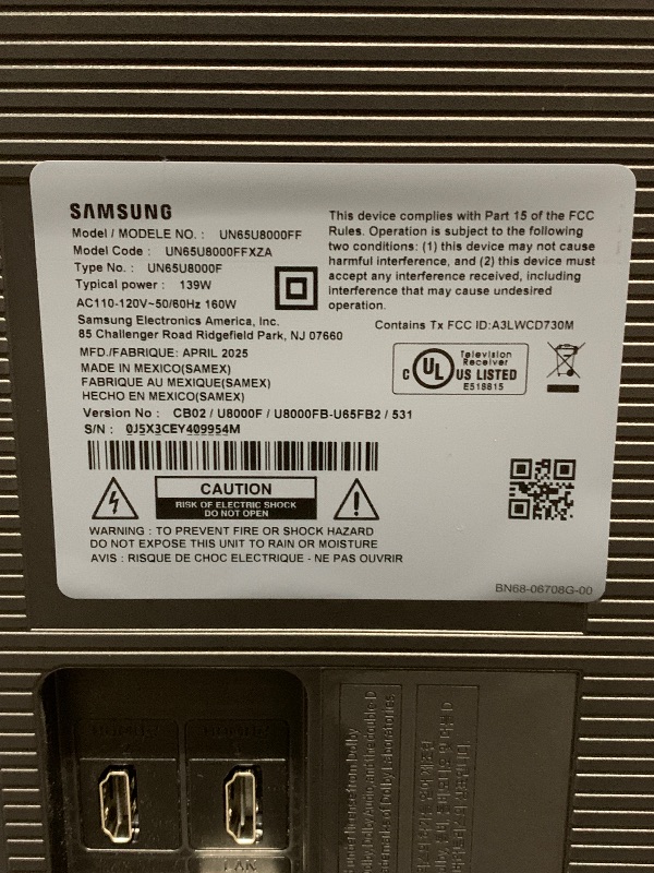 Photo 1 of Samsung 65-Inch Class Crystal UHD U8000F 4K Smart TV (2025 Model) Endless Free Content, Crystal Processor 4K, MetalStream Design, Knox Security, Alexa Built-in
