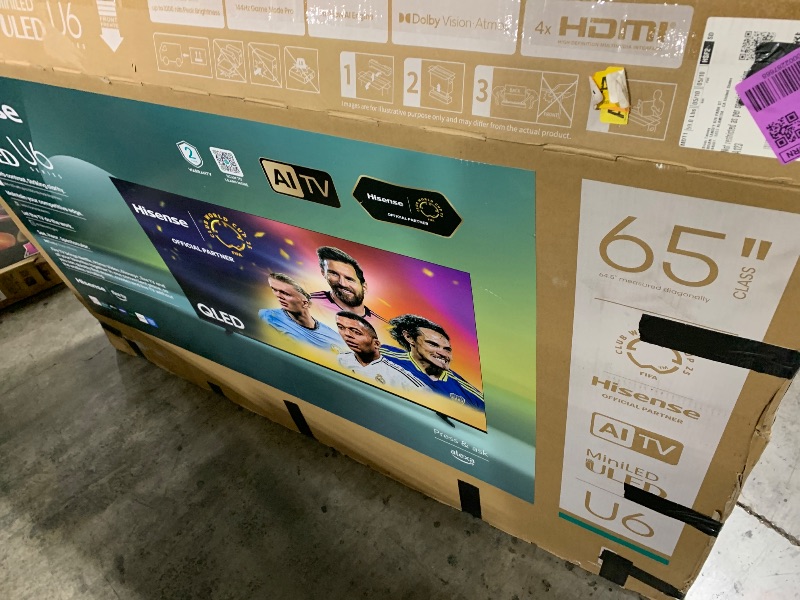 Photo 1 of Hisense 65" Class U6 Series Mini-LED 4K UHD Smart Fire TV (65U65QF, 2025 Model) - QLED, Native 144Hz, HDR10+, Dolby Vision IQ, Dolby Atmos, Game Mode Pro, ALLM, Alexa Built in, Black