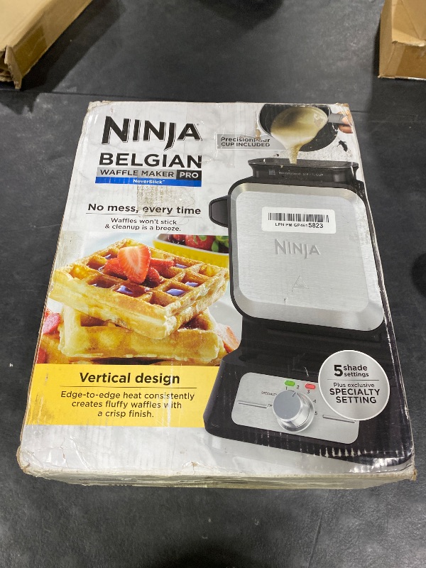 Photo 1 of Ninja Belgian Waffle Maker Pro, 5 Shade Settings, Black/Silver, BW1001