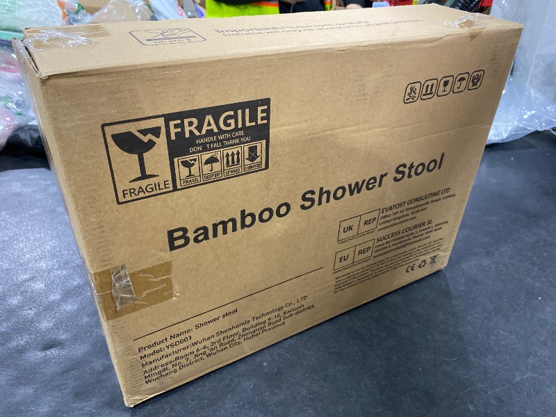 Photo 1 of Bamboo Shower Stool Bench,Shower Chair for Inside Shower with Storage Shelf