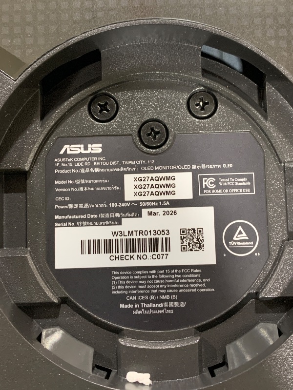 Photo 1 of FOR PARTS ONLY ********** ASUS ROG XG27AQWMG 27" QHD 280Hz Tandem OLED Gaming Monitor