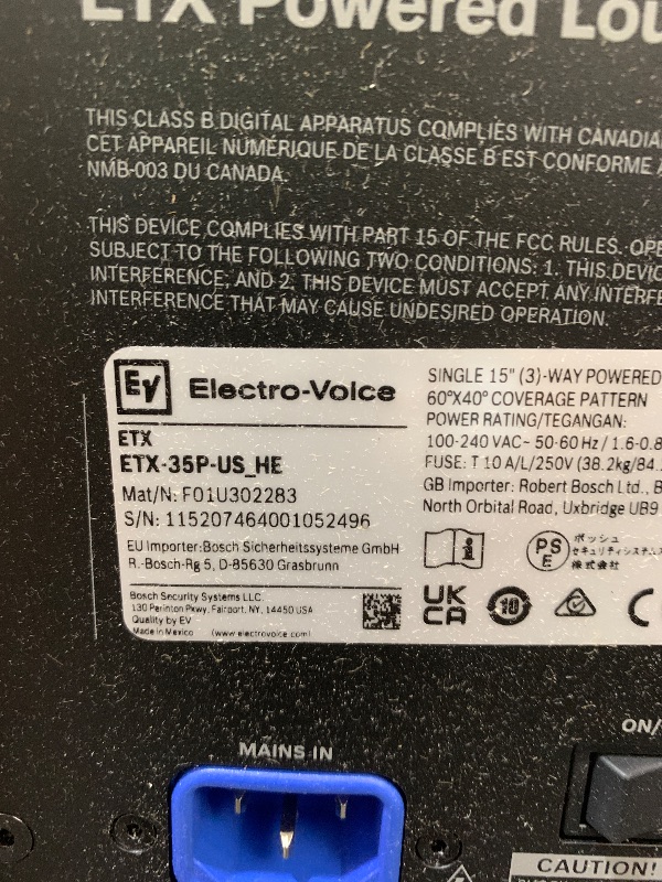 Photo 1 of Electro-Voice ETX35P 15" 3 Way 2000W Full Range Powered Loudspeaker