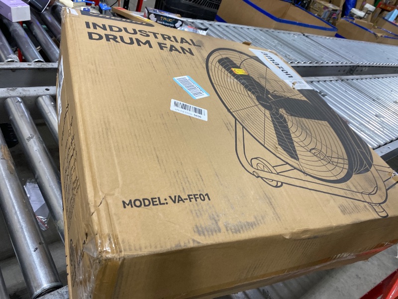Photo 1 of FOR PARTS DOES NOT FUNCTION *********** VAGKRI 24 Inch Industrial Drum Fan, 320W High Velocity Floor Fan, 3 Speed Heavy Duty Metal Air Circulator, 360° Tilt with Casters Handle ETL Standard for Patios, Warehouse, Commercial,Basement (Blue)