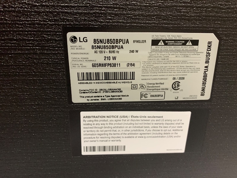 Photo 1 of LG 85-Inch Nano AI 4K Smart TV (2026 Model)