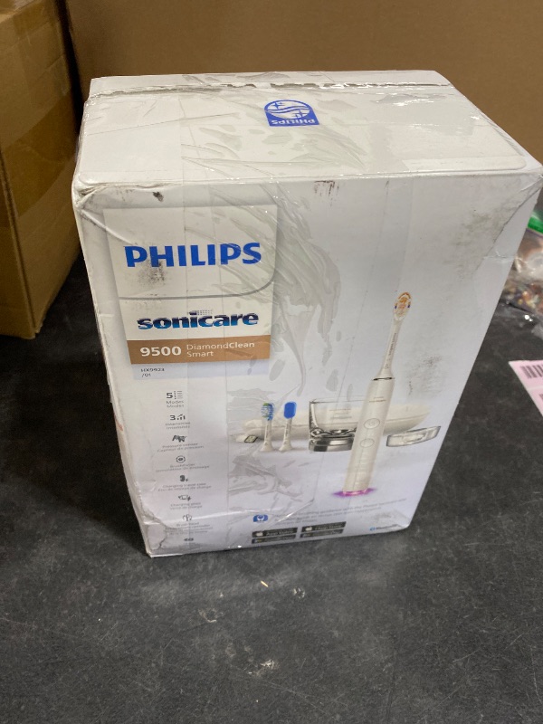 Photo 1 of Philips Sonicare DiamondClean Smart 9500 Electric Toothbrush - Sonic Toothbrush with App, Pressure Sensor, 15 Brushing Settings, Replacement Reminder, USB Charging Travel Case, White, Model HX9923/01