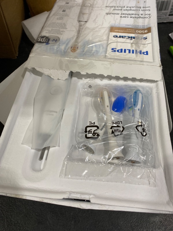 Photo 1 of Philips Sonicare DiamondClean Smart 9500 Electric Toothbrush - Sonic Toothbrush with App, Pressure Sensor, 15 Brushing Settings, Replacement Reminder, USB Charging Travel Case, White, Model HX9923/01