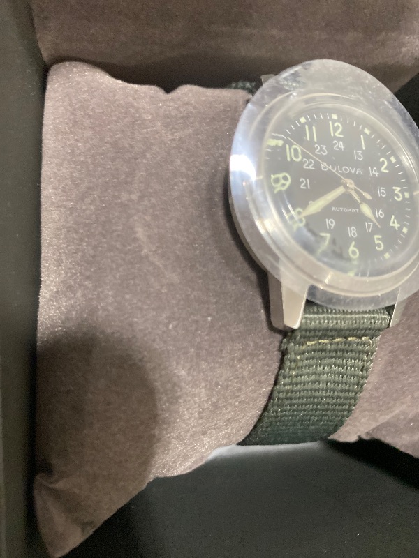 Photo 1 of Bulova Men's Military Heritage Hack Veteran's Watchmaking Initiative Watch in Stainless Steel with 3-Hand Automatic, Green NATO Strap Style: 96A259