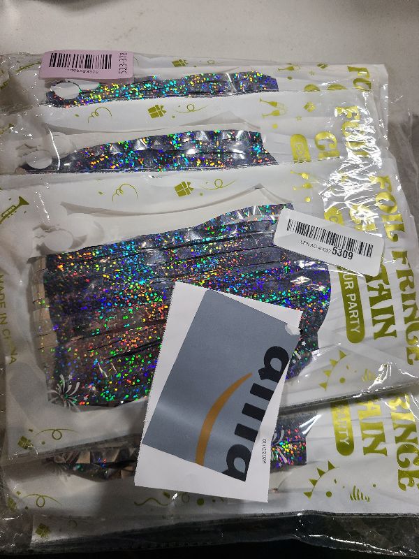 View 2 of 12 Pack Fringe Backdrop, 3.28 FT x 7.08 FT Glitter Silver Tinsel Curtain, Metallic Foil Curtains Party Streamer Disco Backdrop, Silver Party Decorations for New Year Birthday Holiday